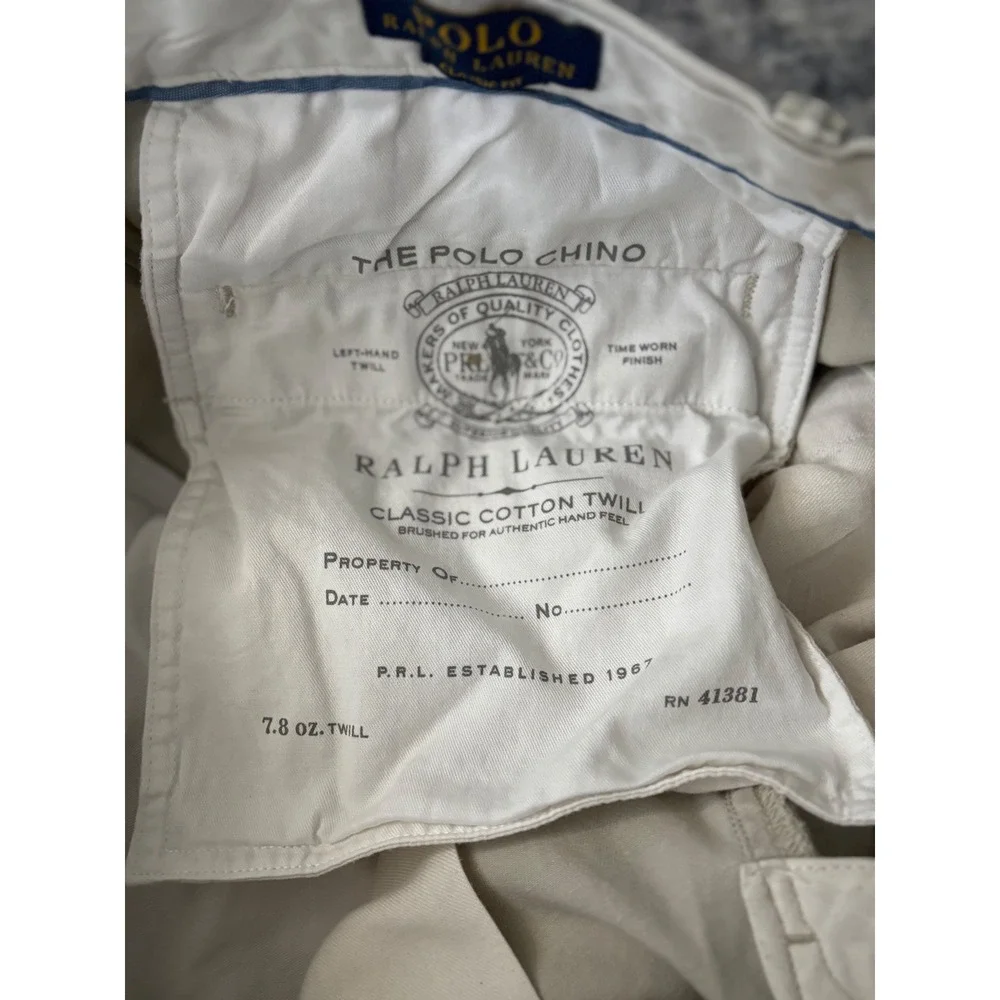 Polo Ralph Lauren Mens‎ Size 35x30 Classic Fit Chinos Khaki Cotton Twill Pants